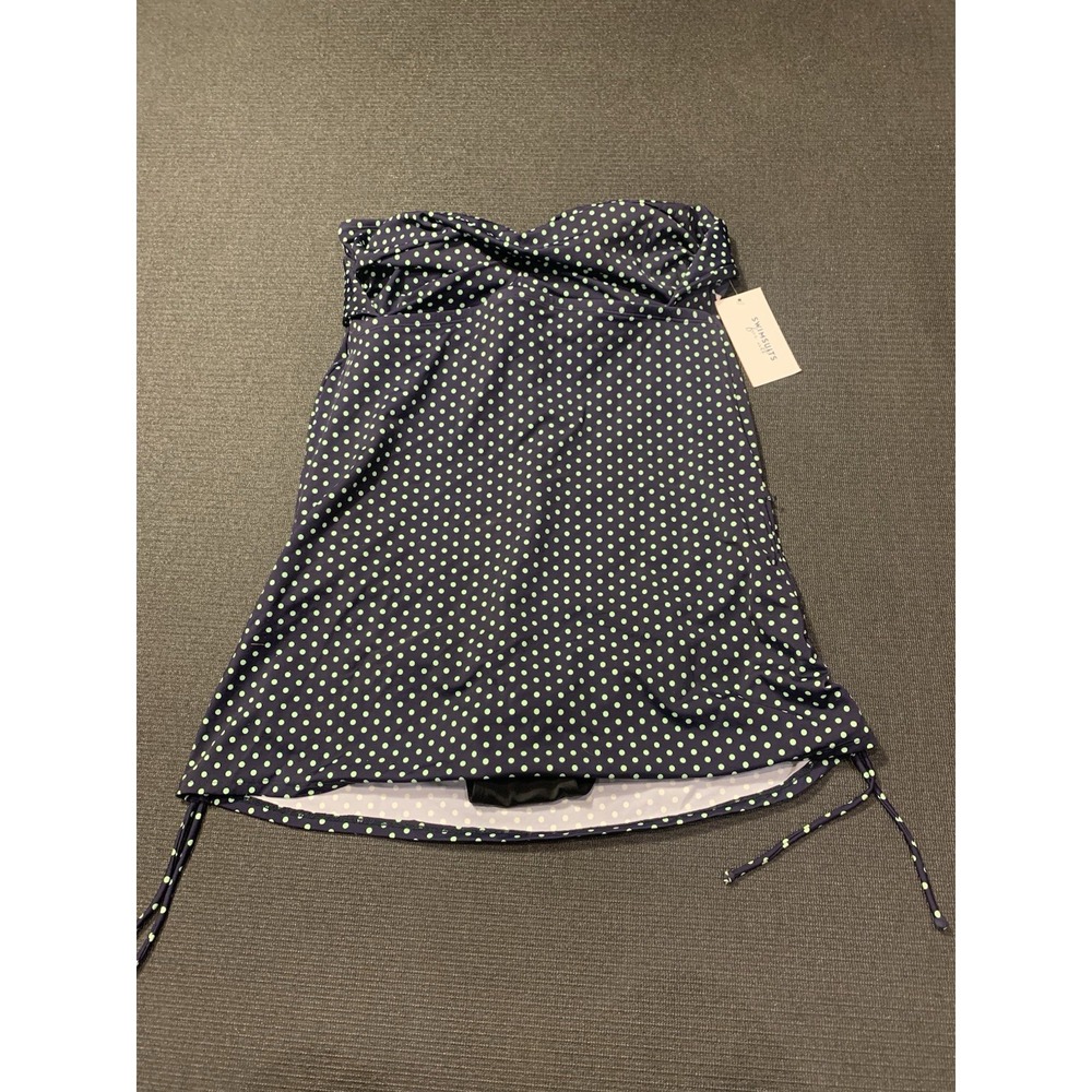Swimsuits for All Swim Dress One Piece Molded Cup Halter Polka Dot Navy Green 18